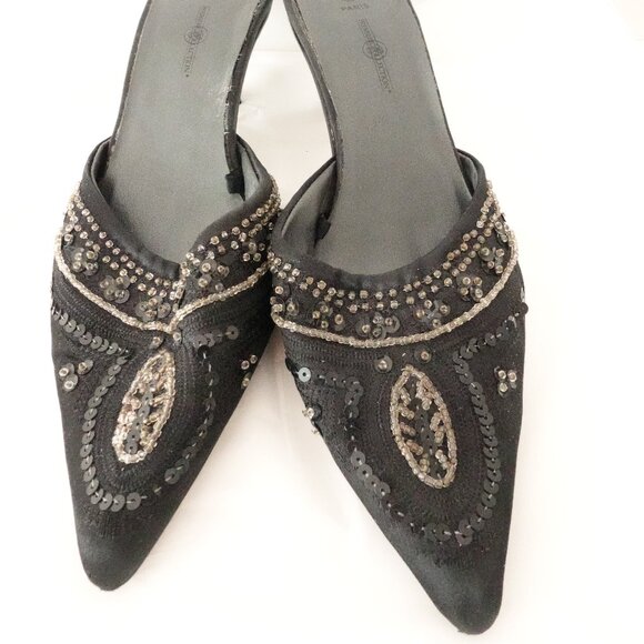 Vintage Glam Premier Collection Paris Black Beaded Kitten Heels  – Size 6 - Picture 3 of 13